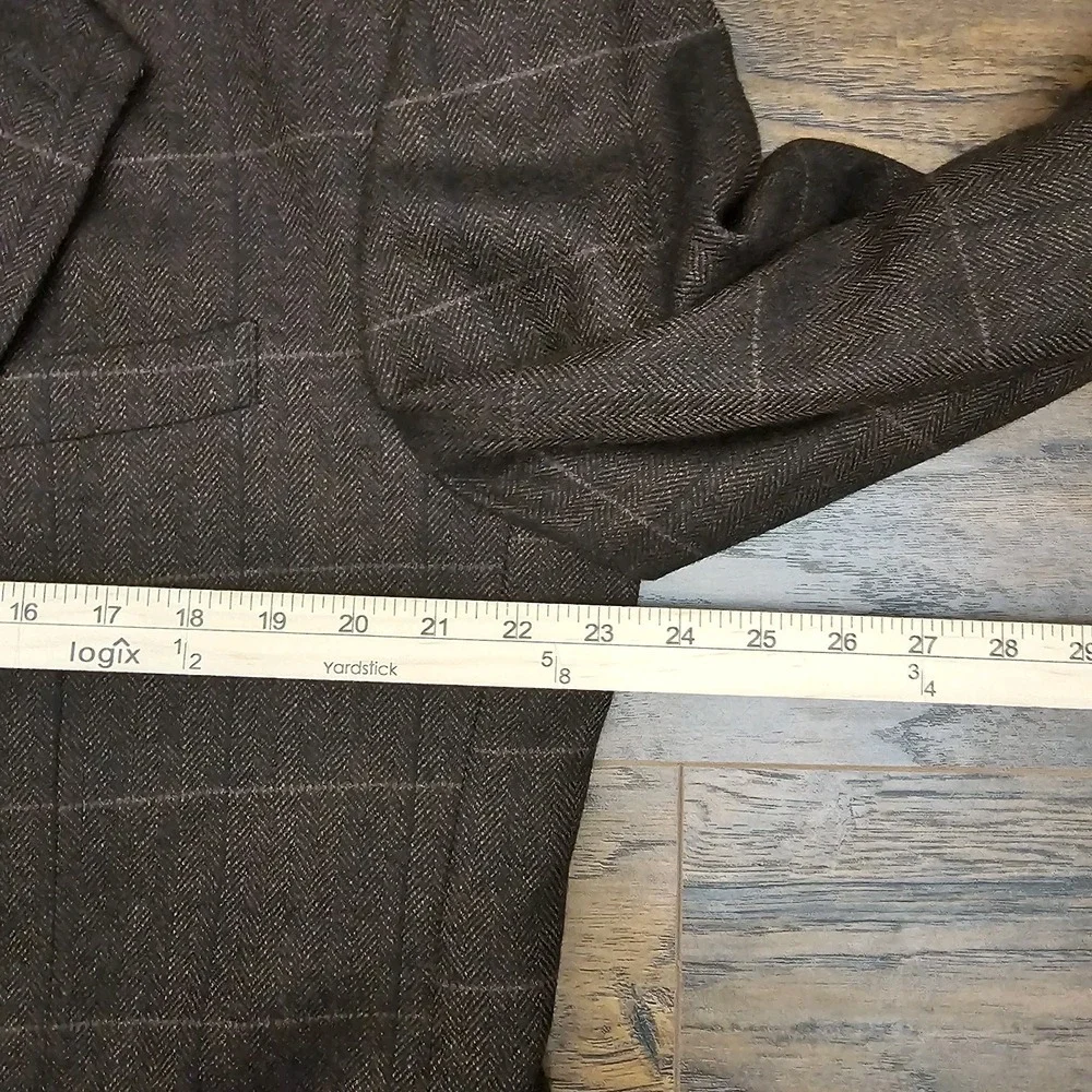 ALAN FLUSSER Suit Jacket Mens Size Large 44 Brown Windowpane Cashmere Lambs Wool